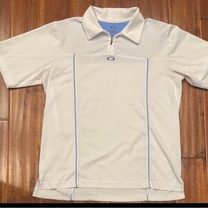 Men's Oakley White Polo Shirt with Blue Accents